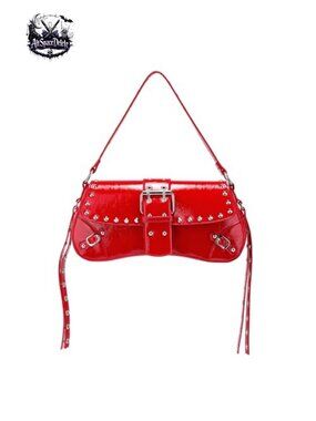 Mini Studded Goth Shoulder Bag Faux Leather Punk Handbag Y2K Purse